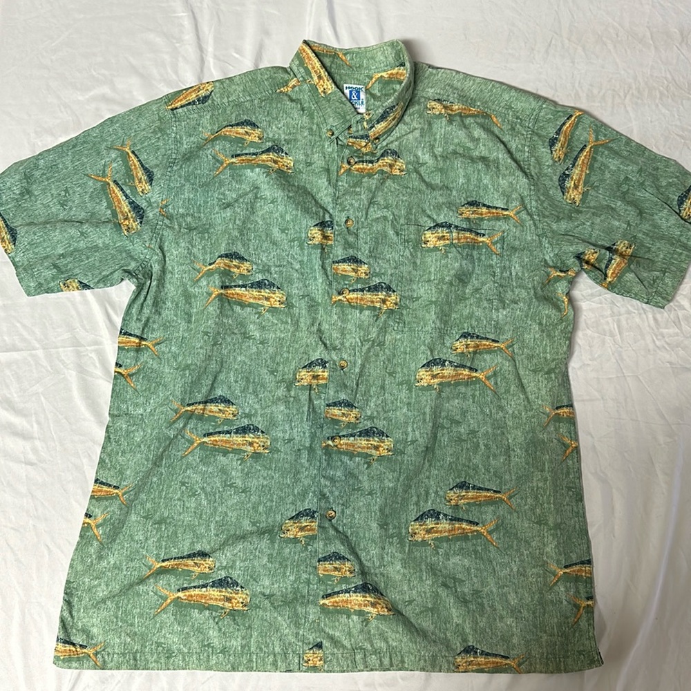 Hook & Tackle outfitters mens Hawaiian aloha casual button down shirt size XL